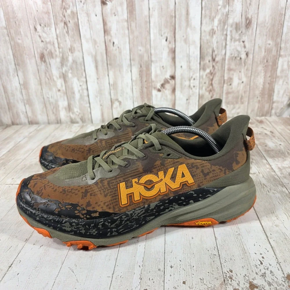 Hoka Speedgoat 6 Mens 11.5 Trail Running Shoes Army Olive Leopard 1147791-AOL